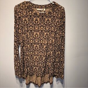 Soft‎ Surroundings Black/Brown Velvet Burnout Long Sleeve Tunic Top Women’s SzL